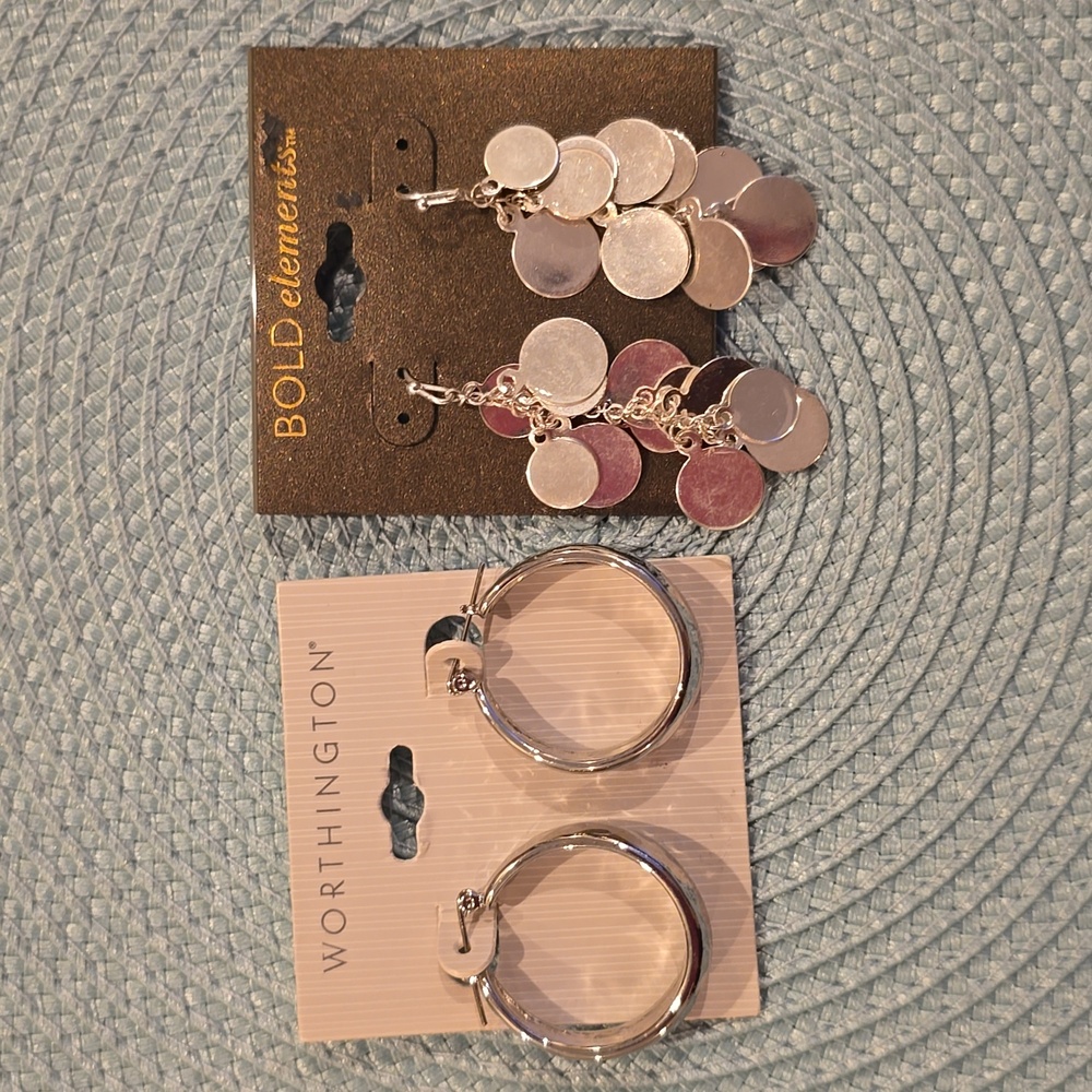 BOLD ELEMENTS & WORTHINGTON WOMEN'S FASHION JEWELRY SILVERTONE EARRINGS BUNDLE